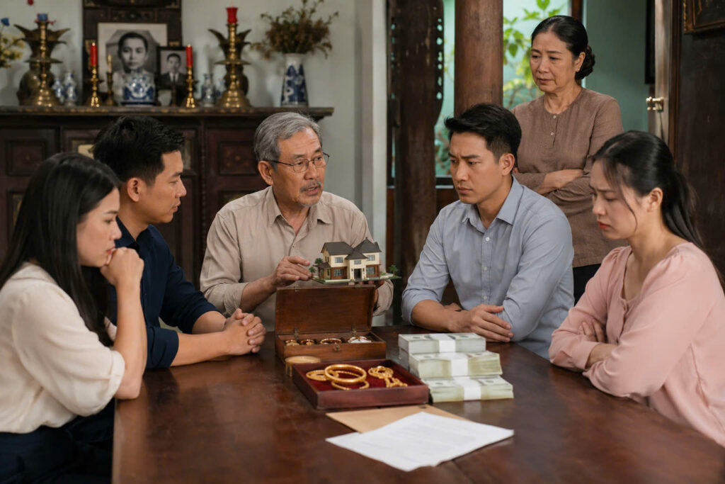 họp gia đình chia tk