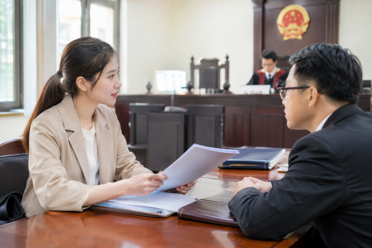 Legal Consultation at the Courtroom Desk