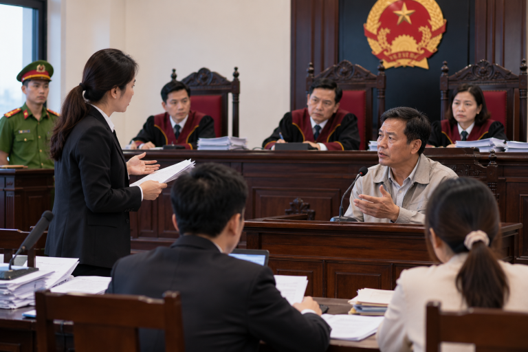 Phiên tòa căng thẳng trong phòng xử án