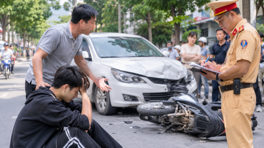 Traffic Accident Scene with Police Report